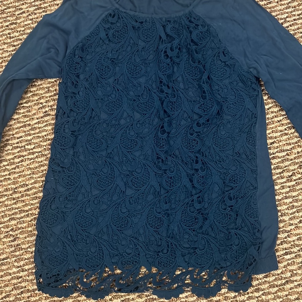 Turquoise Roz & Ali lace front sweater Small - Picture 2 of 6